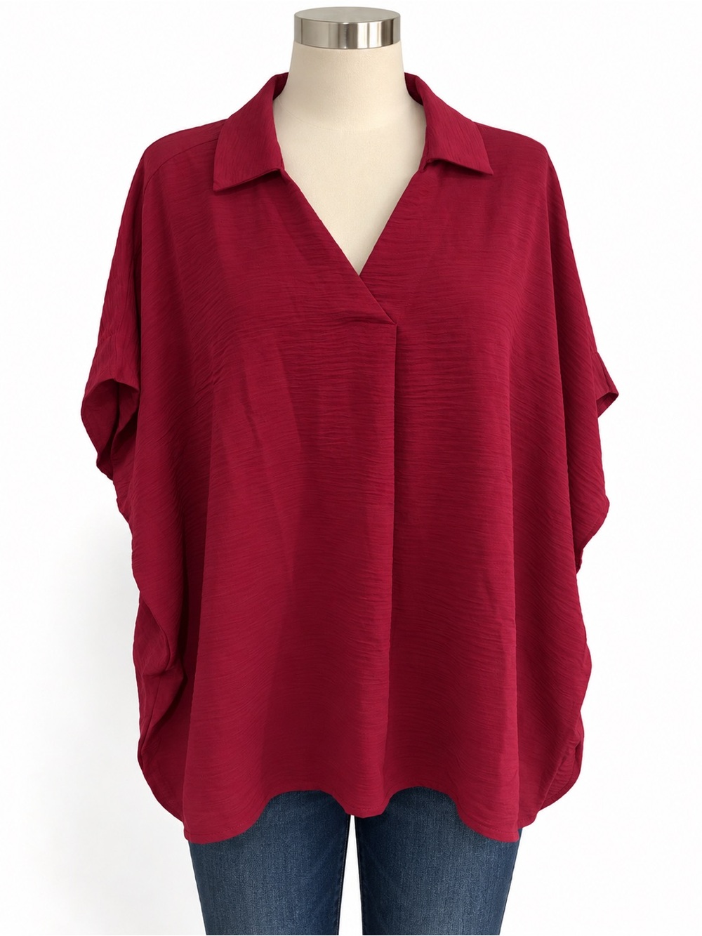 Zenana Outfitters Wine Red Collared V-Neck Tunic